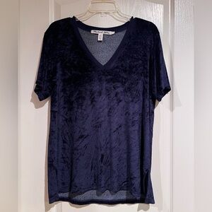 Michael Stars Top Blue Crushed Velvet Short Sleeve Made in USA Rayon Blend L
